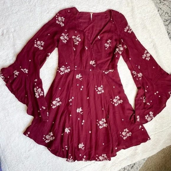 Free People | Dresses | Free People Burgundy Dress With Flowers | Poshmark Free People | Dresses | Free People Burgundy Dress With Flowers | Poshmark
